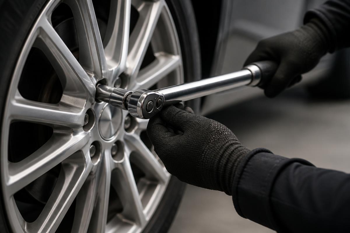 New tire being mounted onto a wheel during professional tire installation