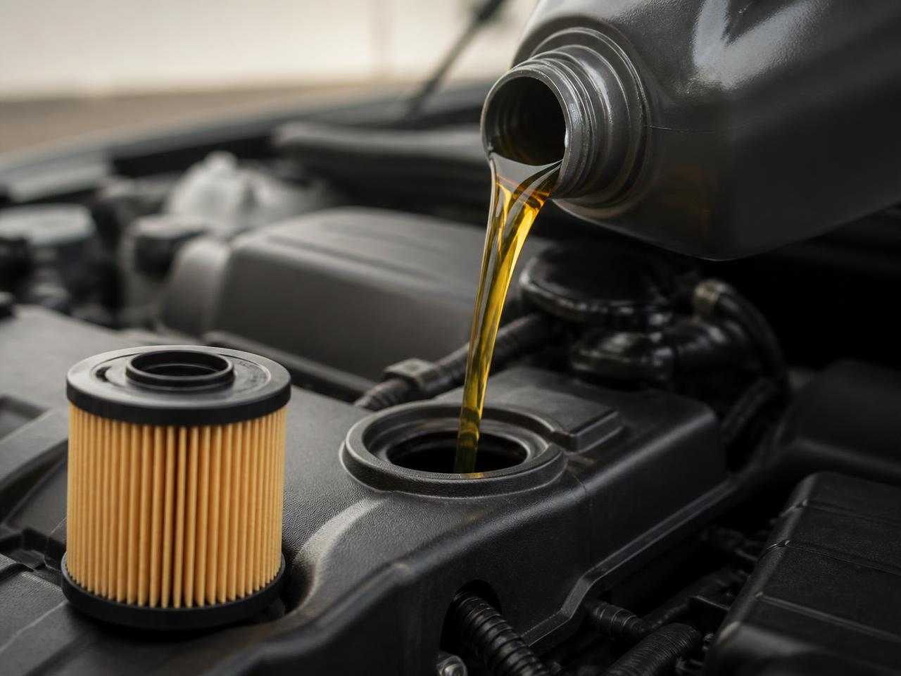 Oil filter wrench removing an oil filter during routine automotive maintenance