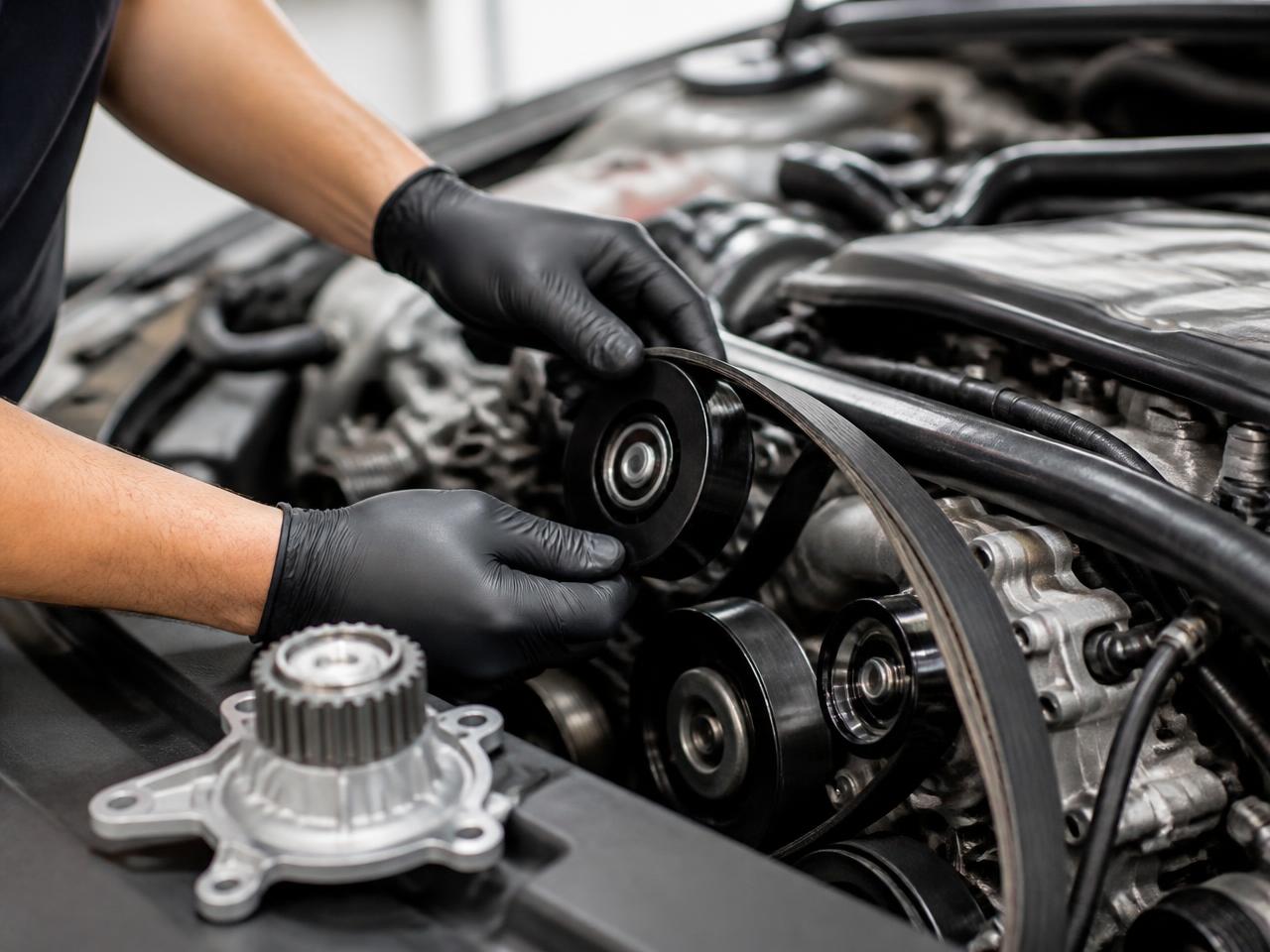Technician completing approved mechanical repair work in a professional service bay